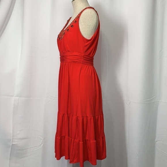 Jones Wear Beaded Ruffle Midi Dress - Red, Size 8 - Picture 3 of 10
